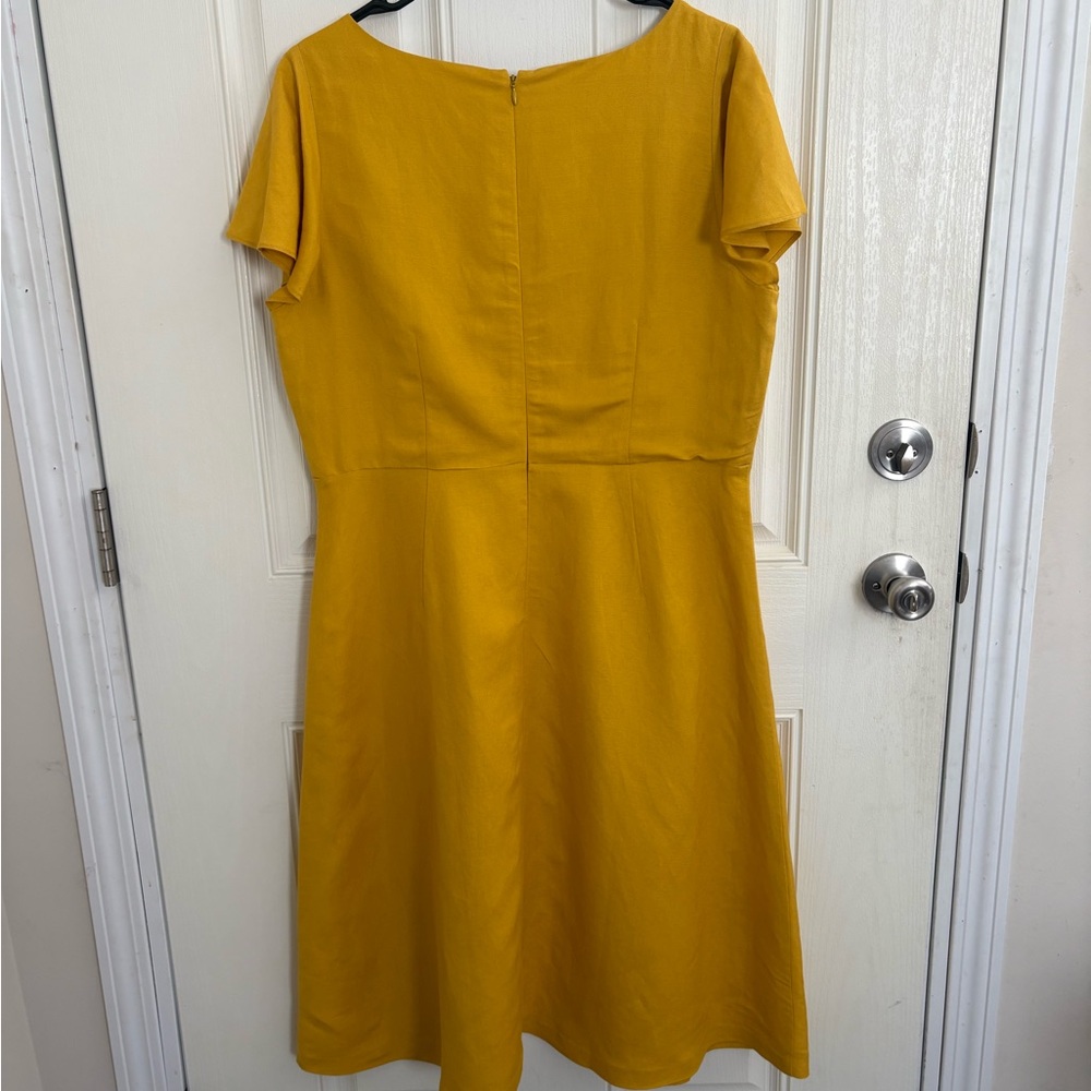 Ann Taylor Factory Golden Yellow V-Neck Midi Dress 14P - Picture 3 of 7